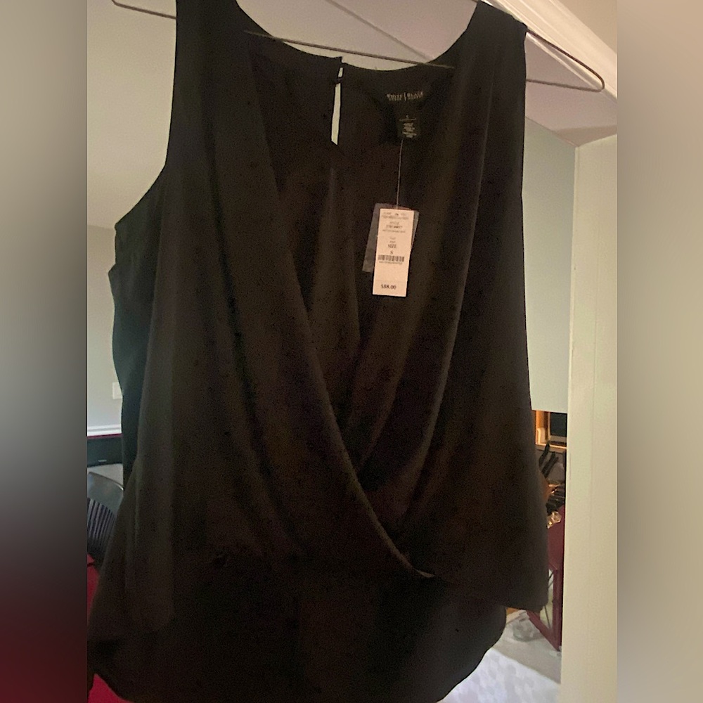White House Black Market Black Sleeveless Wrap Blouse